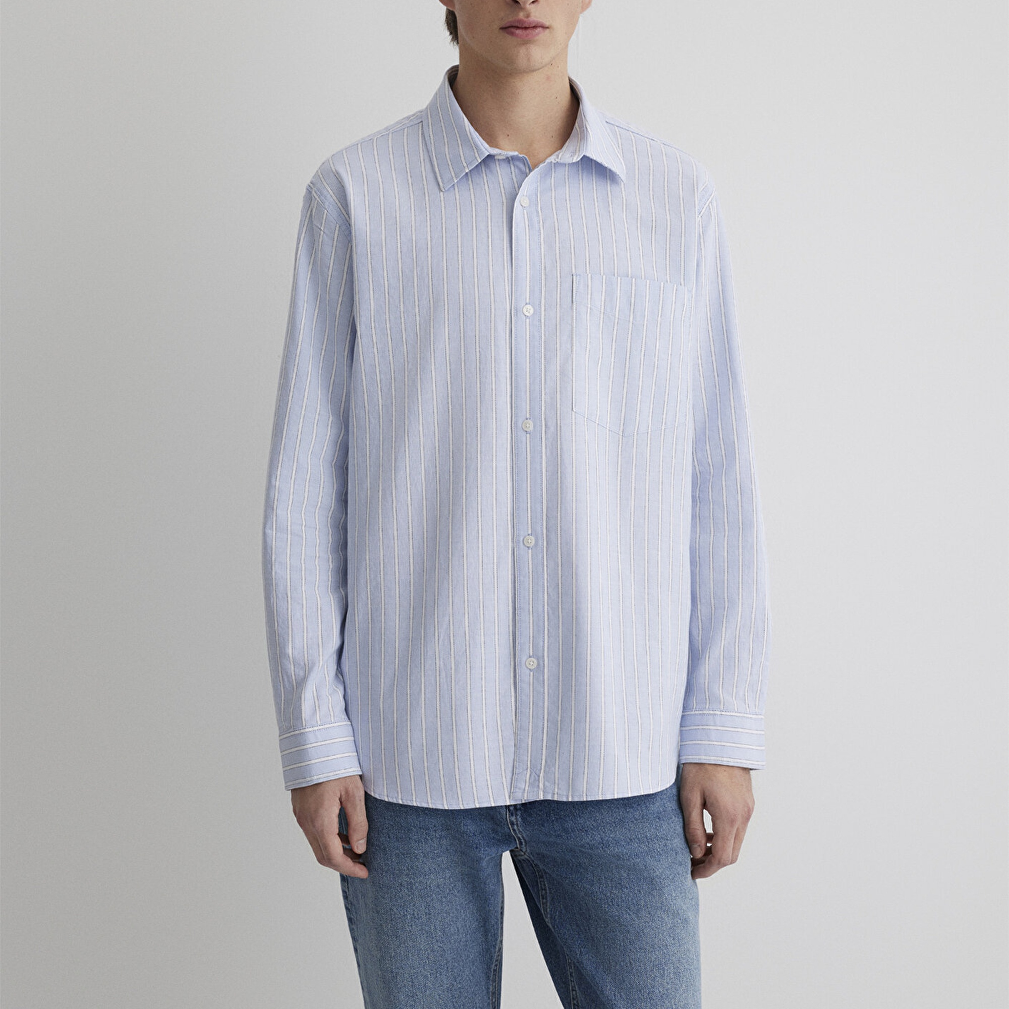 Mavi Çizgili Mavi Gömlek Regular Fit / Normal Kesim 0211416-70816