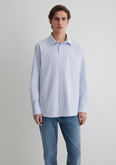  Mavi Çizgili Mavi Gömlek Regular Fit / Normal Kesim 0211416-70816