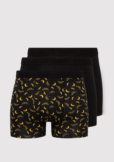  Mavi 3lü Baskılı Siyah Boxer 0911910-900