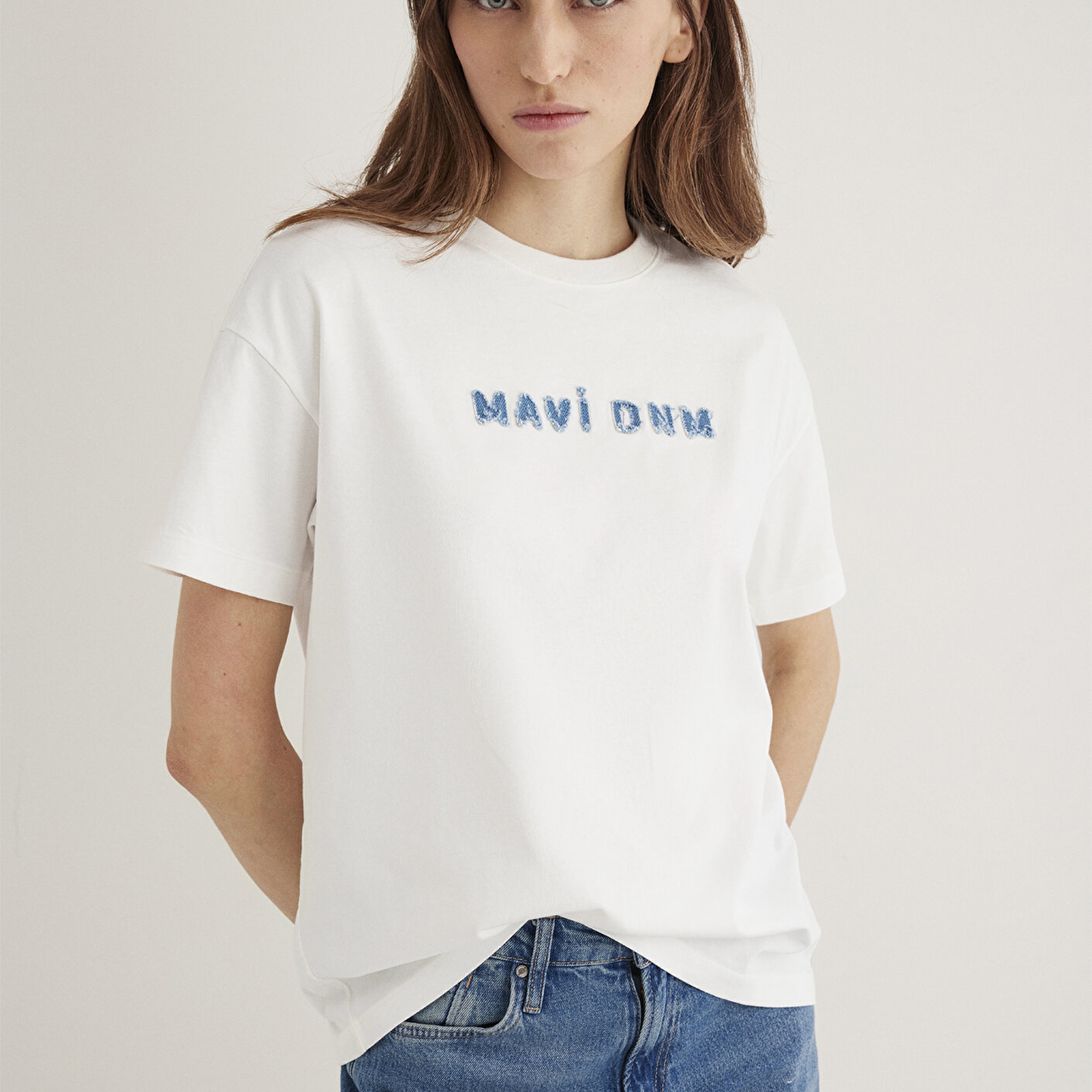 Mavi Mavi Baskılı Ekru Tişört Loose Fit / Bol Rahat Kesim 1613146-70057