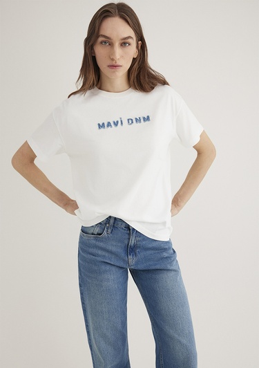  Mavi Mavi Baskılı Ekru Tişört Loose Fit / Bol Rahat Kesim 1613146-70057