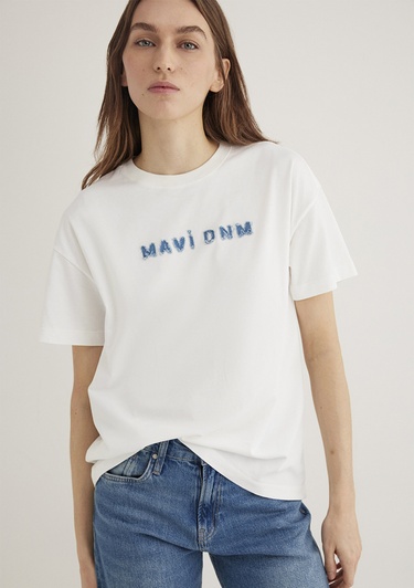  Mavi Mavi Baskılı Ekru Tişört Loose Fit / Bol Rahat Kesim 1613146-70057