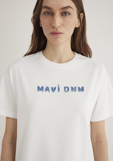  Mavi Mavi Baskılı Ekru Tişört Loose Fit / Bol Rahat Kesim 1613146-70057