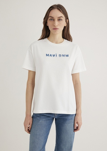  Mavi Mavi Baskılı Ekru Tişört Loose Fit / Bol Rahat Kesim 1613146-70057