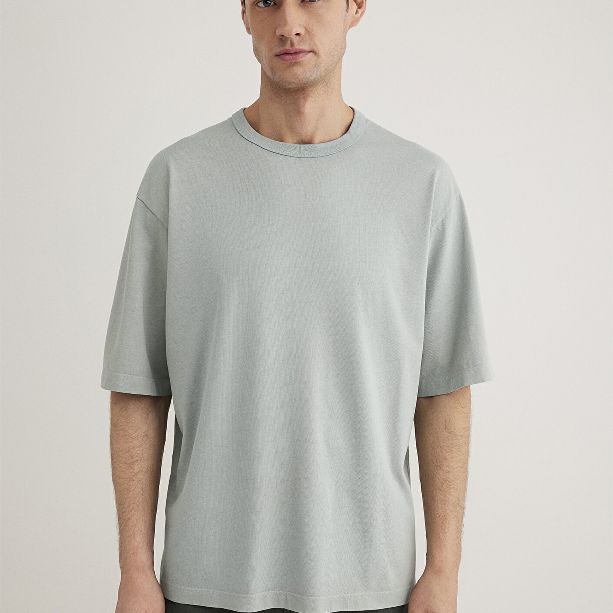 Mavi Yeşil Basic Tişört Loose Fit / Bol Rahat Kesim 0612595-70148