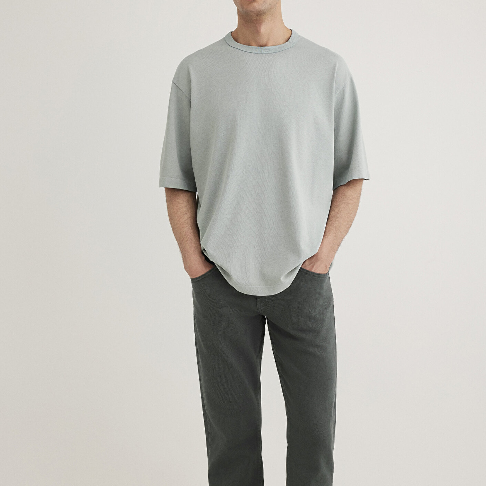 Mavi Yeşil Basic Tişört Loose Fit / Bol Rahat Kesim 0612595-70148