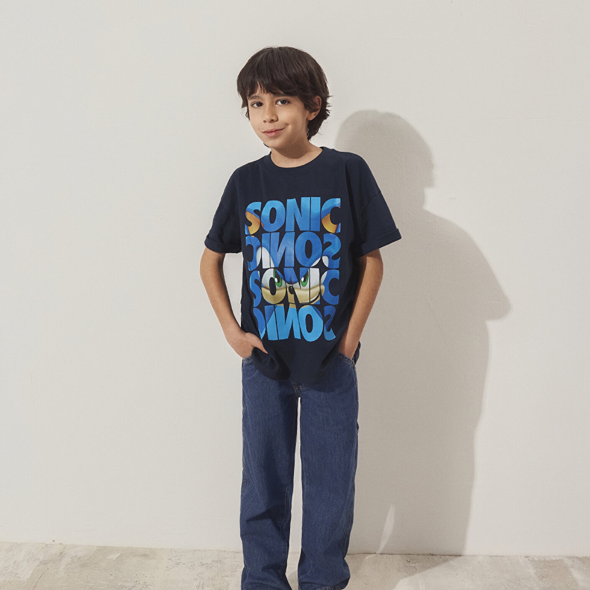 Mavi Sonic Baskılı Lacivert Tişört Oversize / Geniş Kesim 6610307-70490