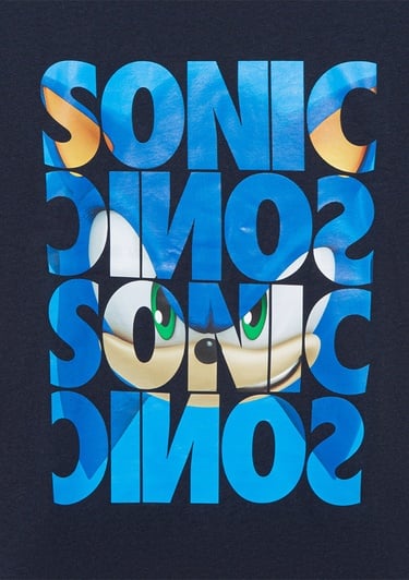  Mavi Sonic Baskılı Lacivert Tişört Oversize / Geniş Kesim 6610307-70490