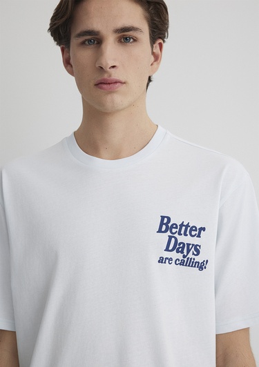  Mavi Better Days Baskılı Açık Mavi Tişört Loose Fit / Bol Rahat Kesim 0612462-70793