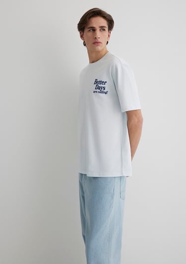  Mavi Better Days Baskılı Açık Mavi Tişört Loose Fit / Bol Rahat Kesim 0612462-70793