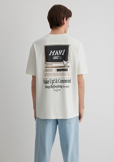  Mavi Baskılı Gri Tişört Loose Fit / Bol Rahat Kesim 0612572-70142