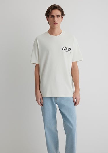  Mavi Baskılı Gri Tişört Loose Fit / Bol Rahat Kesim 0612572-70142