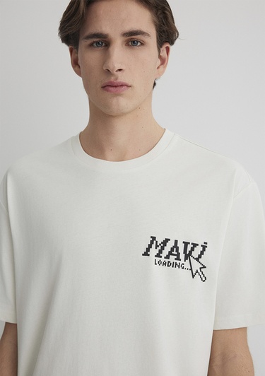  Mavi Baskılı Gri Tişört Loose Fit / Bol Rahat Kesim 0612572-70142