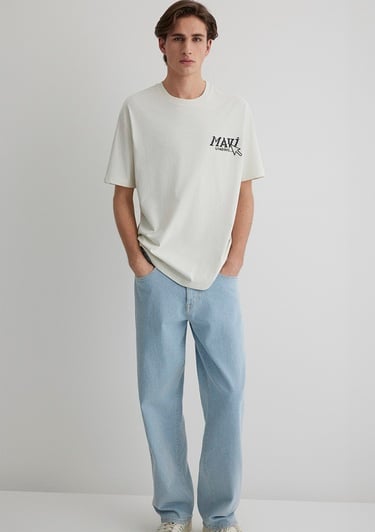  Mavi Baskılı Gri Tişört Loose Fit / Bol Rahat Kesim 0612572-70142