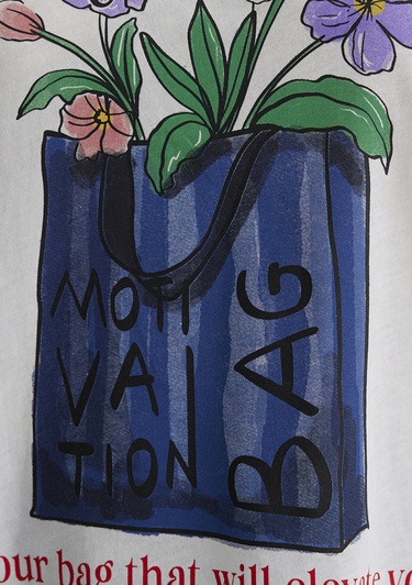  Mavi Çiçek Baskılı Ekru Tişört Regular Fit / Normal Kesim 1613494-70057