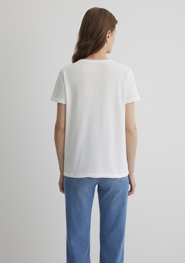  Mavi Kelebek Baskılı Beyaz Tişört Semi Slim Fit / Yarı Dar Kesim 1613455-70057