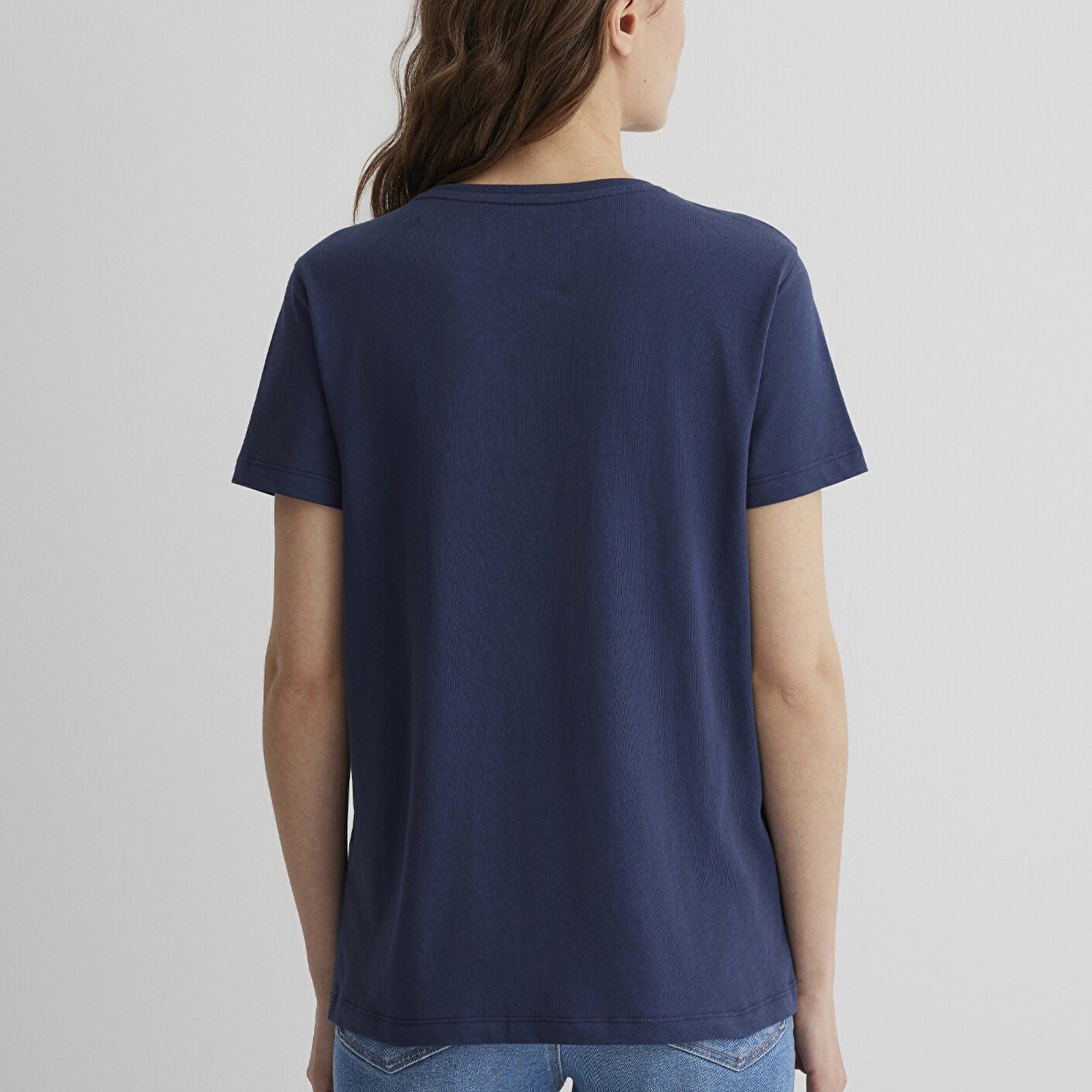 Mavi Kelebek Baskılı Lacivert Tişört Semi Slim Fit / Yarı Dar Kesim 1613491-70487