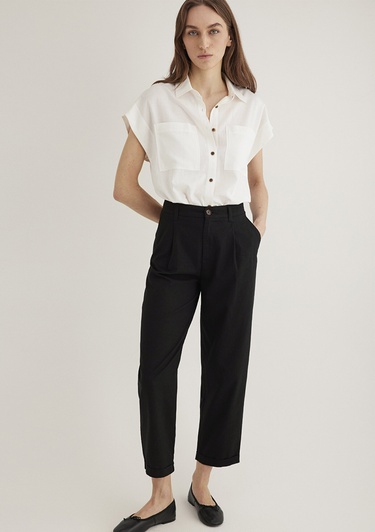  Mavi Keten Karışımlı Ekru Gömlek Loose Fit / Bol Rahat Kesim 1211090-70057