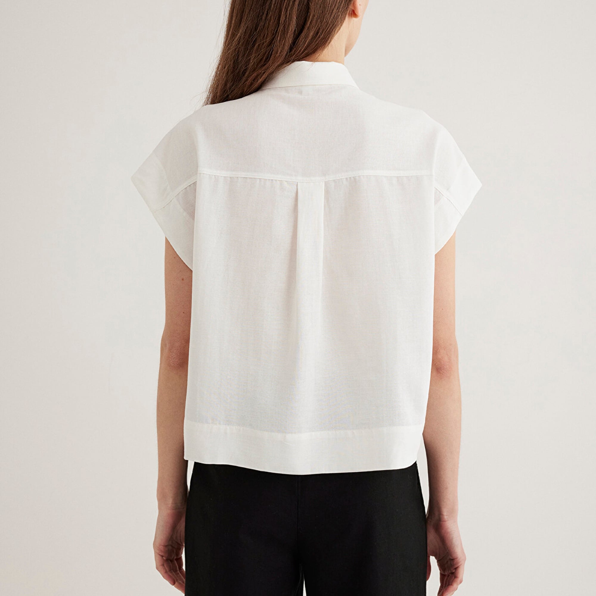 Mavi Keten Karışımlı Ekru Gömlek Loose Fit / Bol Rahat Kesim 1211090-70057