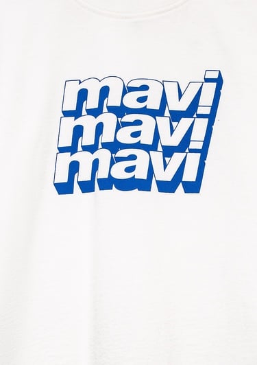  Mavi Mavi Logo Baskılı Ekru Tişört Loose Fit / Bol Rahat Kesim 6610284-70057
