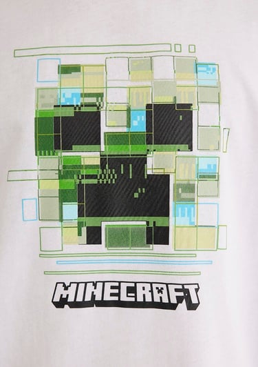  Mavi Minecraft Baskılı Beyaz Tişört Loose Fit / Bol Rahat Kesim 0612734-620