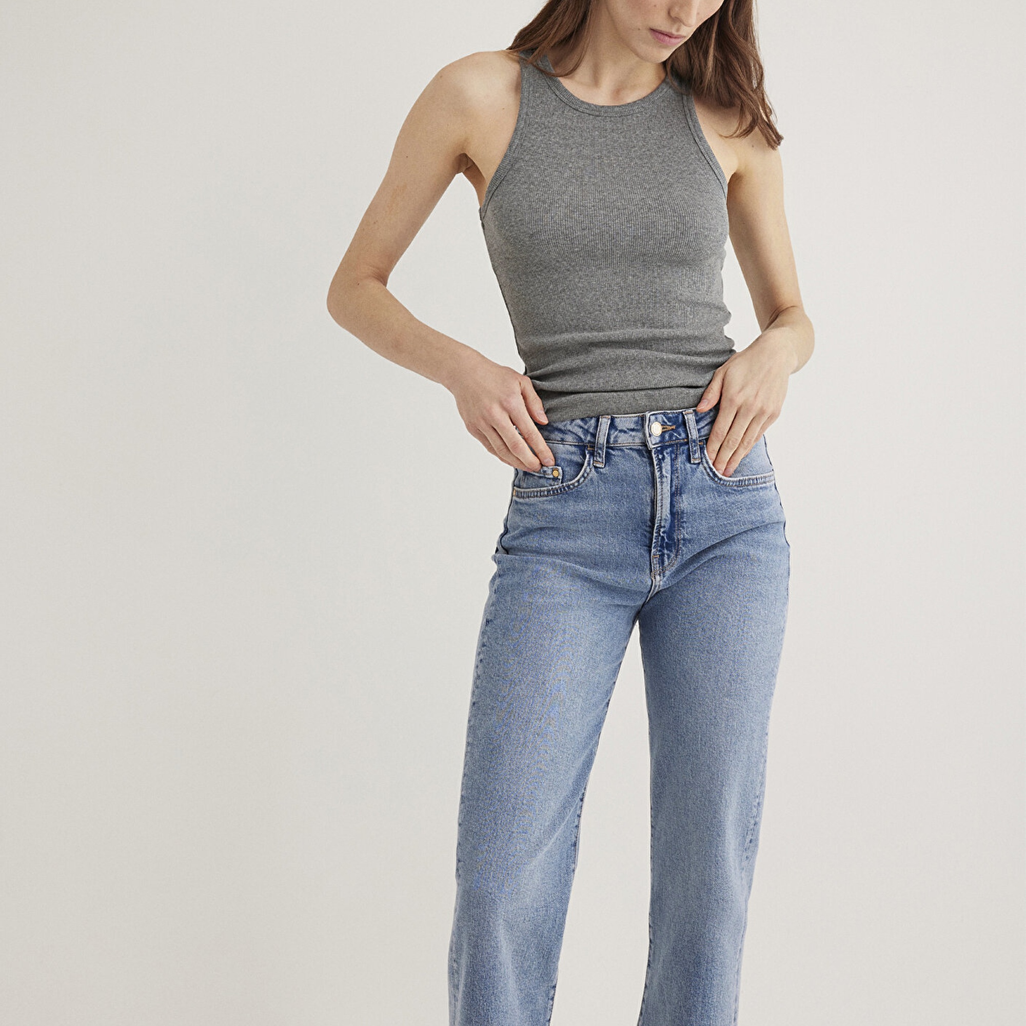 Mavi Halter Yaka Gri Basic Atlet Slim Fit / Dar Kesim 1612462-83096