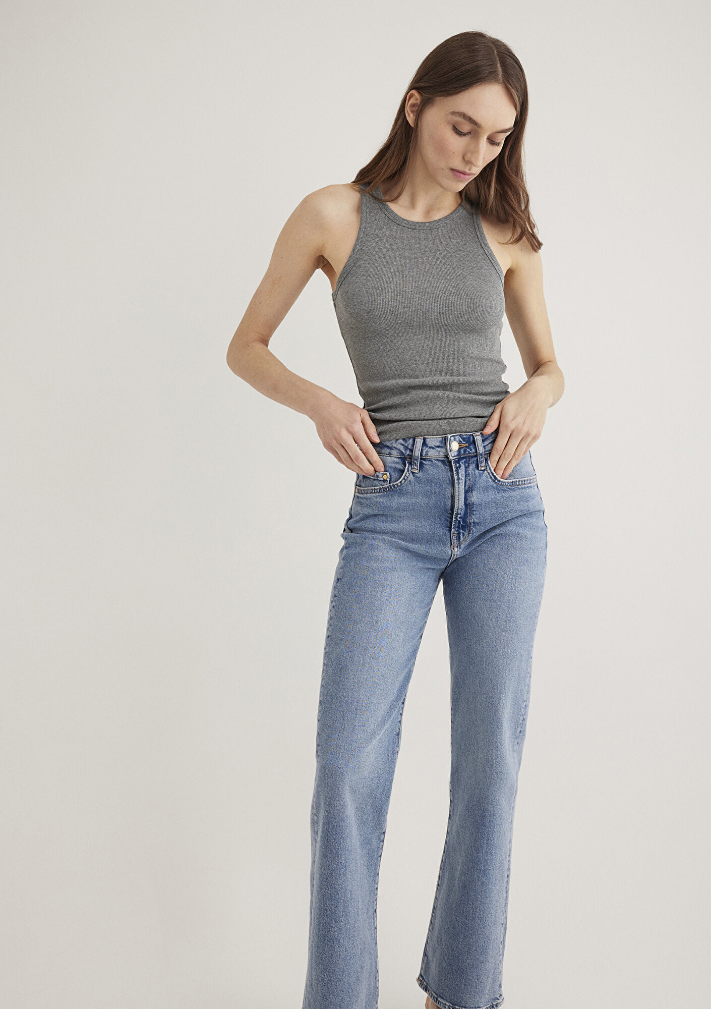  Mavi Halter Yaka Gri Basic Atlet Slim Fit / Dar Kesim 1612462-83096