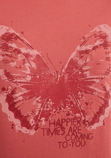  Mavi Kelebek Baskılı Pembe Tişört Slim Fit / Dar Kesim 1613196-71102