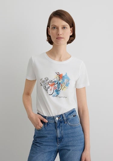  Mavi Bisiklet Baskılı Ekru Tişört Slim Fit / Dar Kesim 1613162-70057