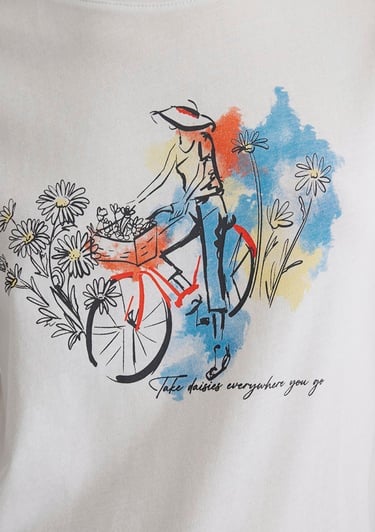  Mavi Bisiklet Baskılı Ekru Tişört Slim Fit / Dar Kesim 1613162-70057