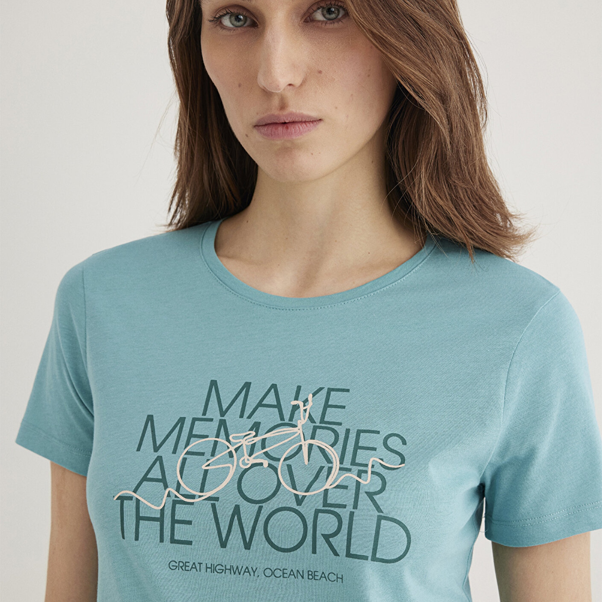 Mavi Bisiklet Baskılı Mavi Tişört Slim Fit / Dar Kesim 1613190-71823