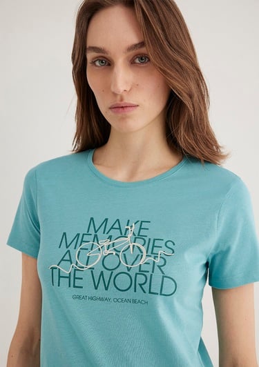  Mavi Bisiklet Baskılı Mavi Tişört Slim Fit / Dar Kesim 1613190-71823