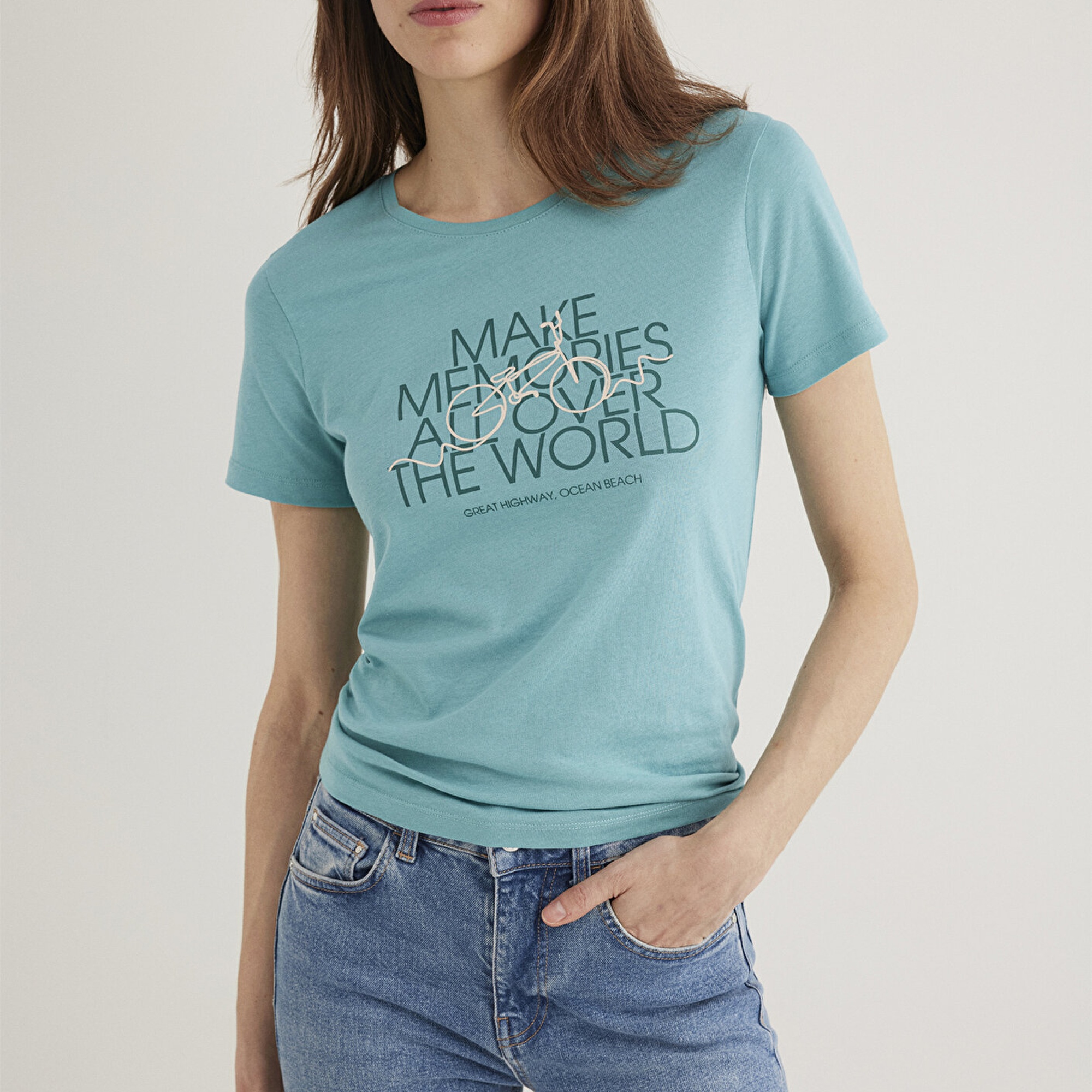 Mavi Bisiklet Baskılı Mavi Tişört Slim Fit / Dar Kesim 1613190-71823