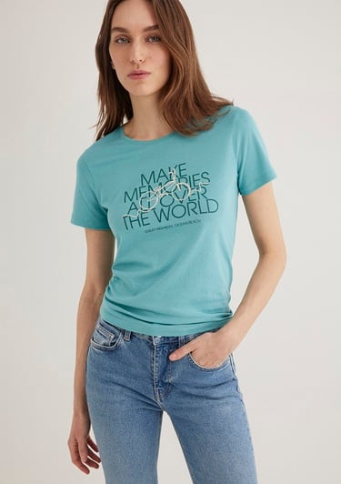  Mavi Bisiklet Baskılı Mavi Tişört Slim Fit / Dar Kesim 1613190-71823