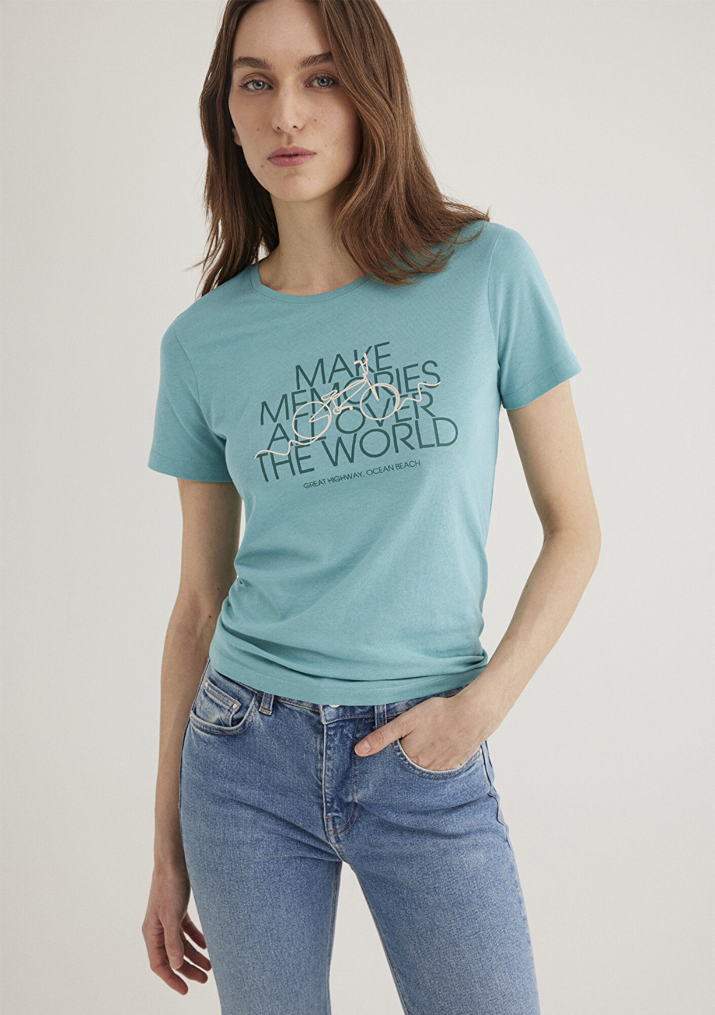  Mavi Bisiklet Baskılı Mavi Tişört Slim Fit / Dar Kesim 1613190-71823