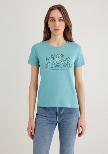  Mavi Bisiklet Baskılı Mavi Tişört Slim Fit / Dar Kesim 1613190-71823