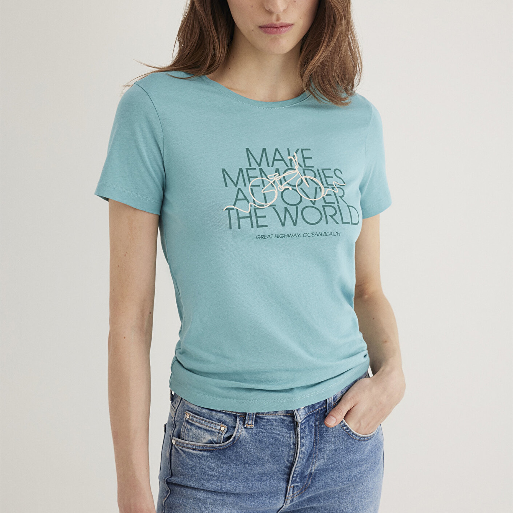 Mavi Bisiklet Baskılı Mavi Tişört Slim Fit / Dar Kesim 1613190-71823