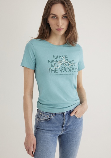  Mavi Bisiklet Baskılı Mavi Tişört Slim Fit / Dar Kesim 1613190-71823