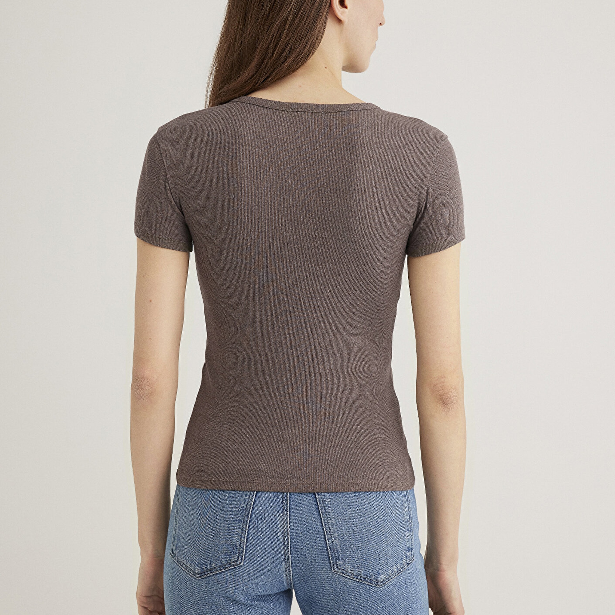 Mavi Kahverengi Basic Tişört Fitted / Vücuda Oturan Kesim 1613081-88533