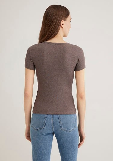  Mavi Kahverengi Basic Tişört Fitted / Vücuda Oturan Kesim 1613081-88533