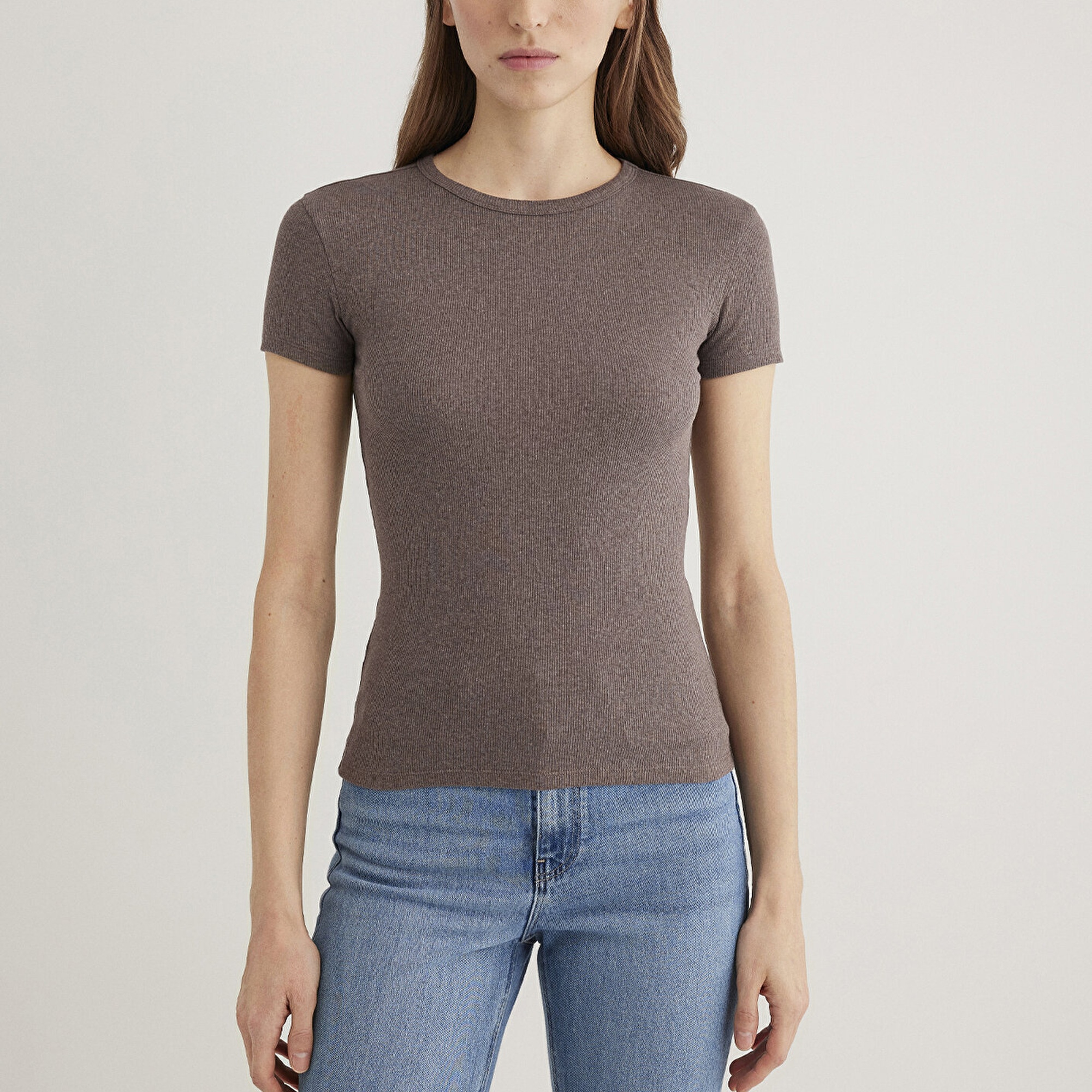 Mavi Kahverengi Basic Tişört Fitted / Vücuda Oturan Kesim 1613081-88533