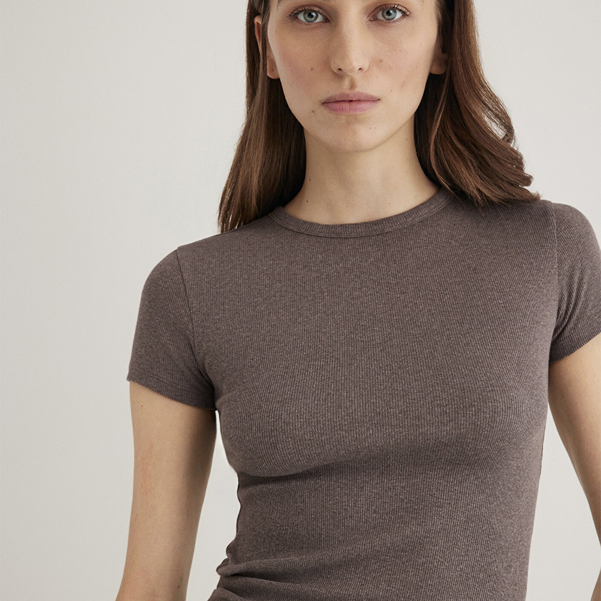 Mavi Kahverengi Basic Tişört Fitted / Vücuda Oturan Kesim 1613081-88533