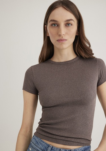  Mavi Kahverengi Basic Tişört Fitted / Vücuda Oturan Kesim 1613081-88533