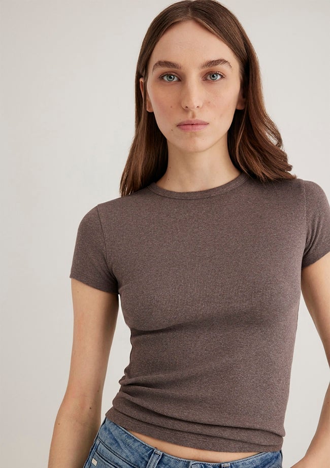  Mavi Kahverengi Basic Tişört Fitted / Vücuda Oturan Kesim 1613081-88533