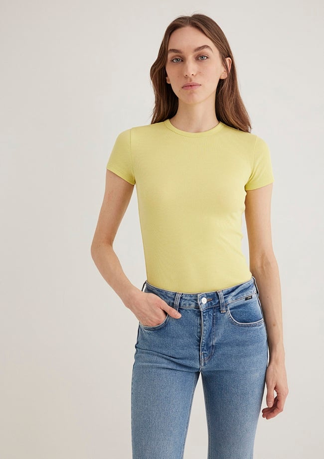  Mavi Sarı Basic Tişört Fitted / Vücuda Oturan Kesim 1613081-71285