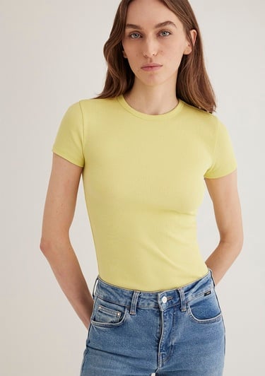  Mavi Sarı Basic Tişört Fitted / Vücuda Oturan Kesim 1613081-71285