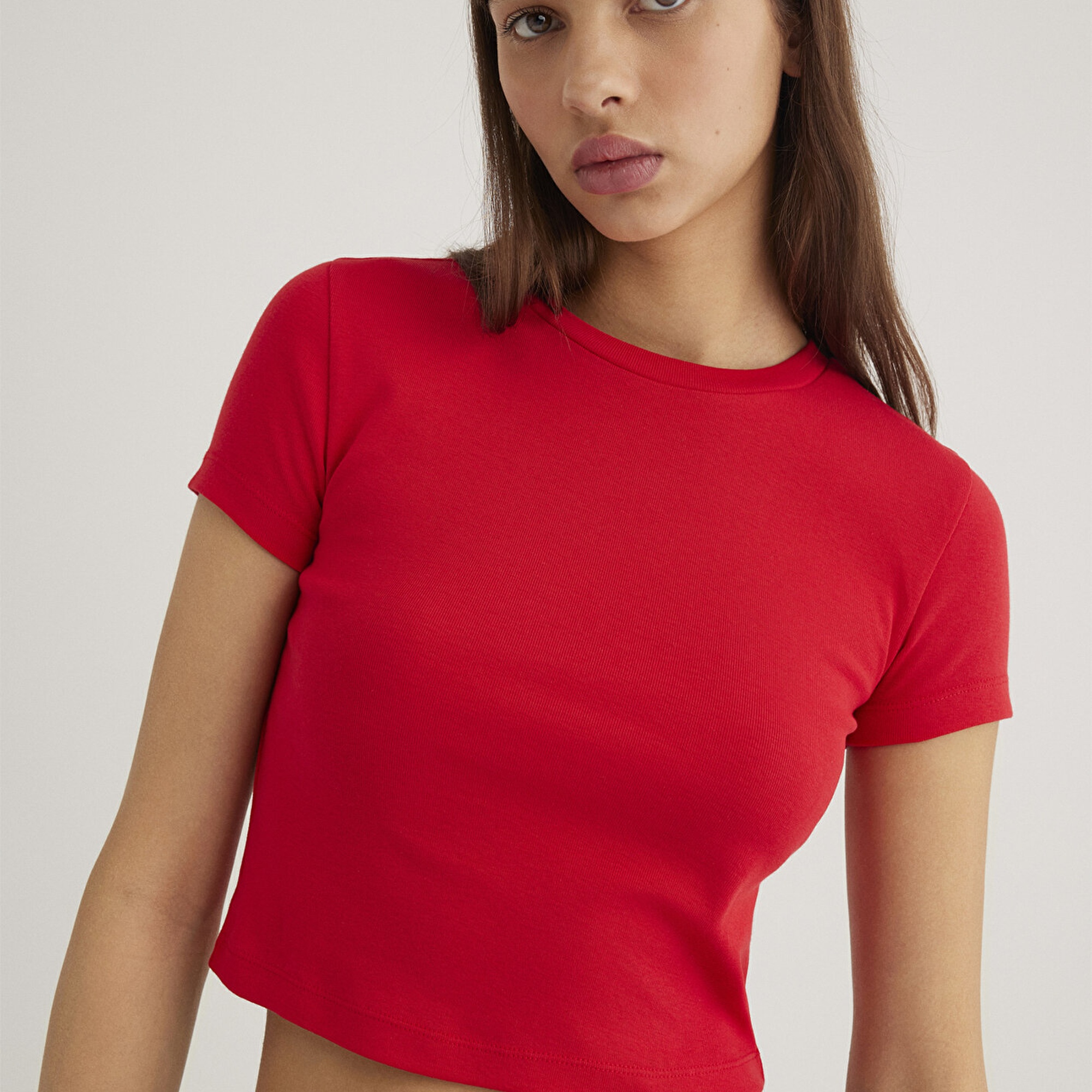 Mavi Kırmızı Basic Tişört Crop / Kısa Kesim 1600814-70467