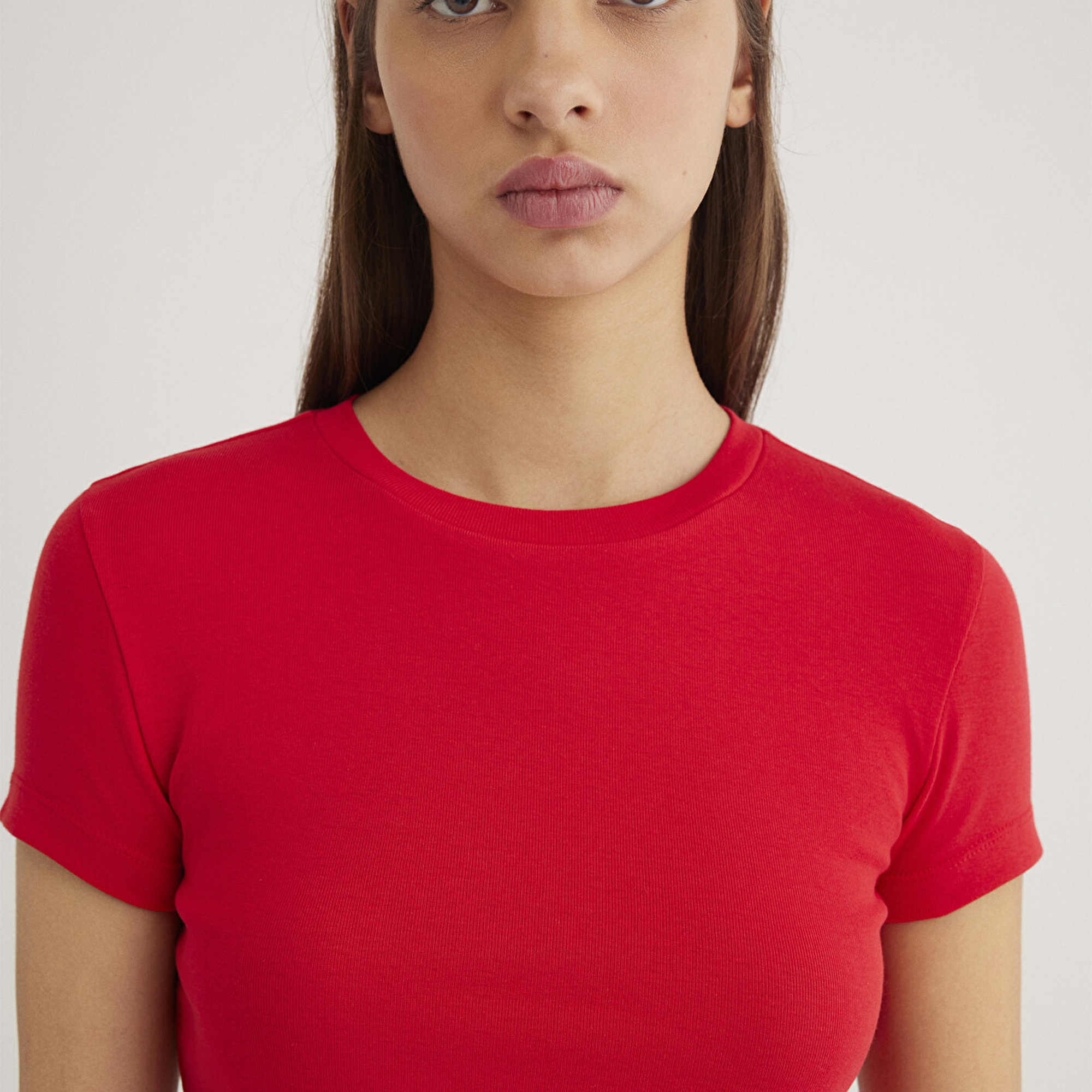 Mavi Kırmızı Basic Tişört Crop / Kısa Kesim 1600814-70467