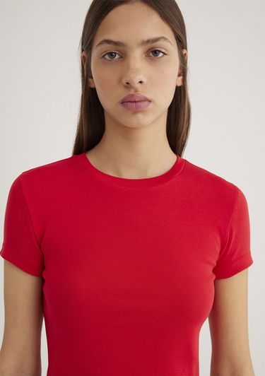  Mavi Kırmızı Basic Tişört Crop / Kısa Kesim 1600814-70467