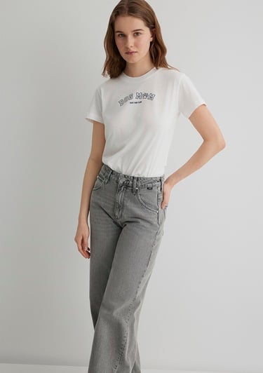  Mavi Köpek Baskılı Ekru Tişört Semi Slim Fit / Yarı Dar Kesim 1613194-70057